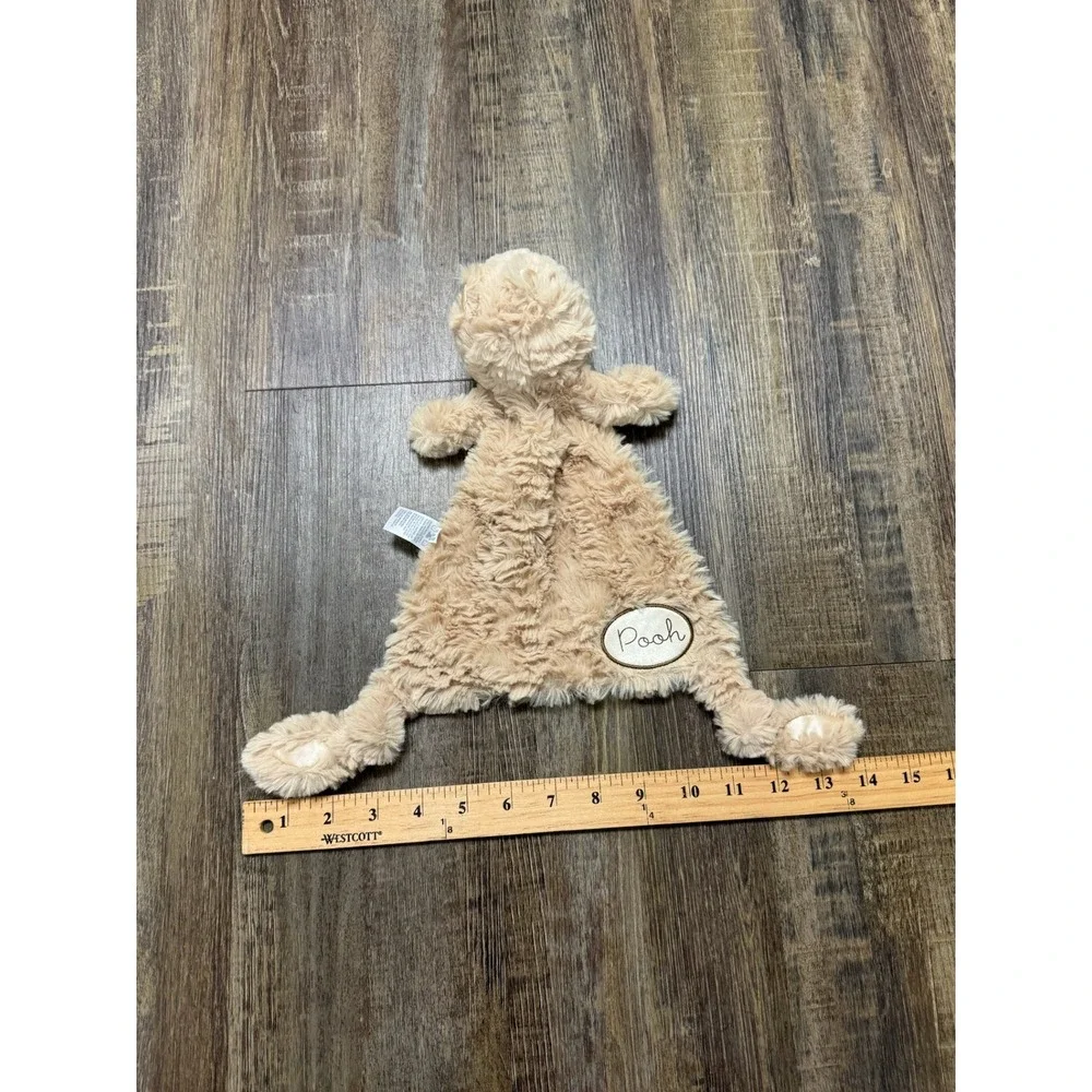 Disney Winnie the Pooh Baby Security Blanket Lovey Tan Script Quotes Plush Bear‎